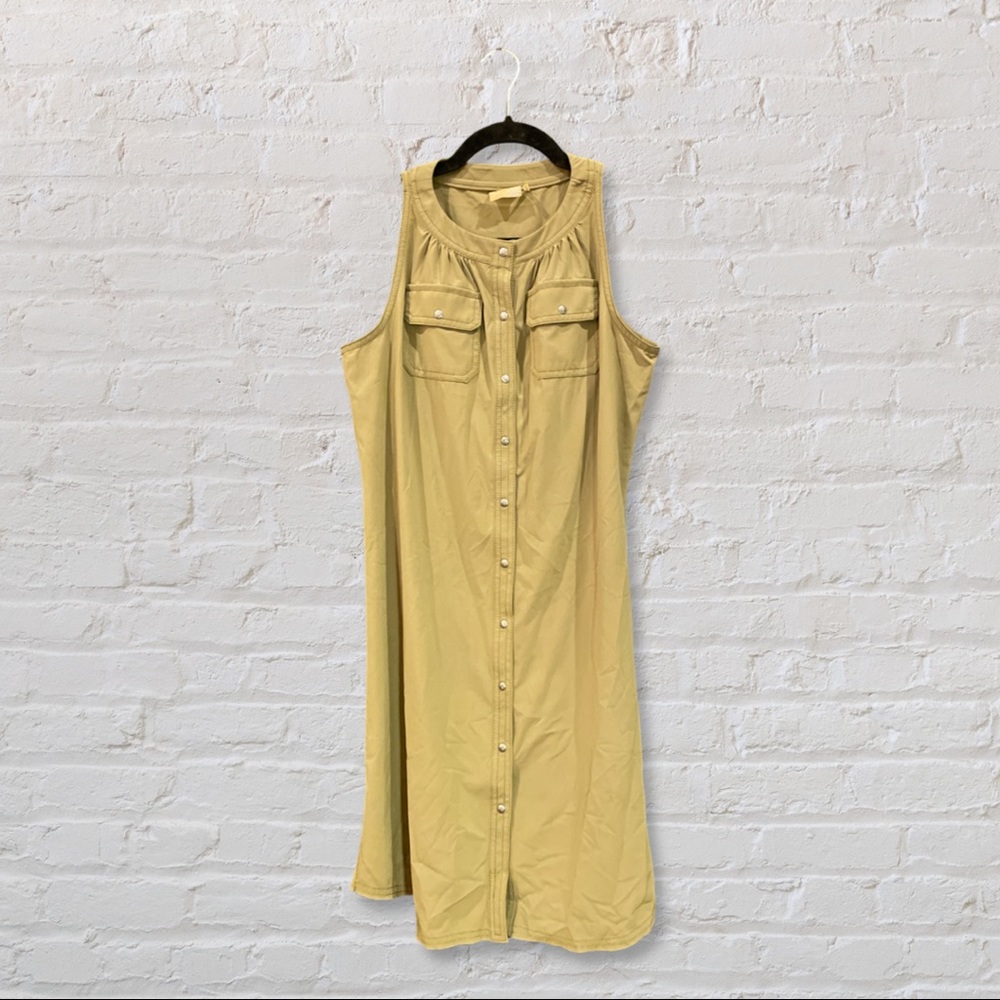 Athleta shaper shirt dress, size 4, olive green, snap front